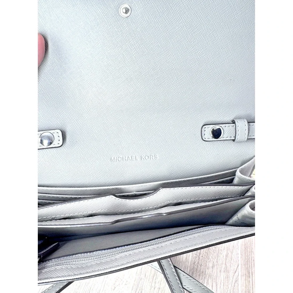 Michael Kors Gray Saffiano Leather Crossbody Wallet Chain Strap‎ Clutch